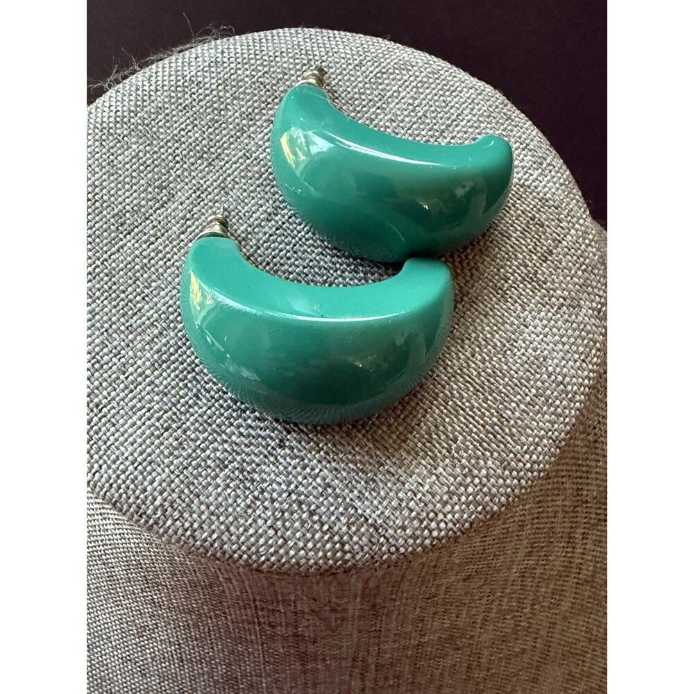 Vtg. Green Puffy Chubby Wide Semi Hoop Earrings Pierced Retro 80s Y2K Colorful